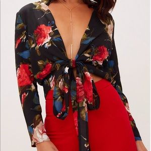 Floral tie front blouse